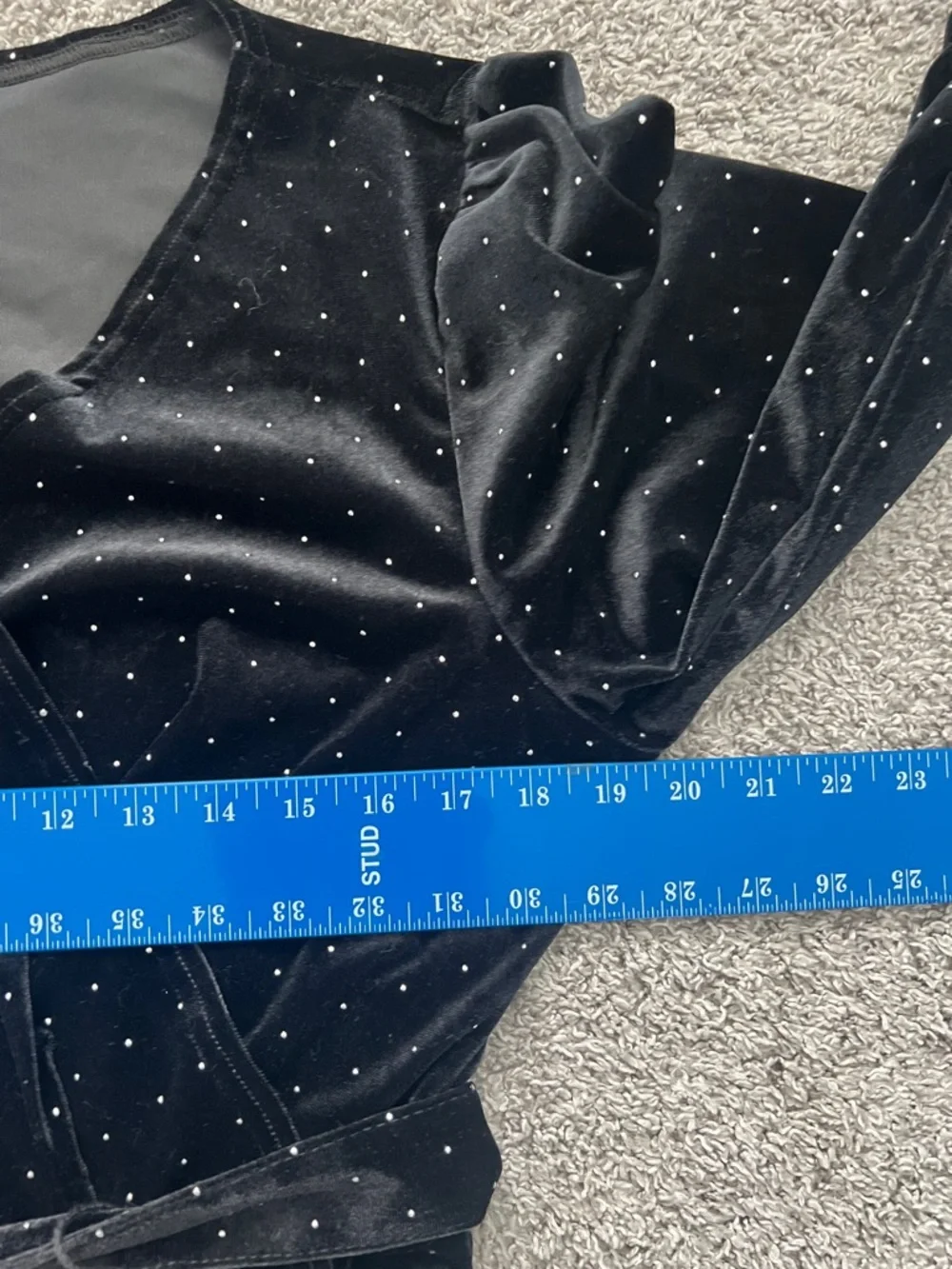 Nine West Faux Wrap Dress Black Velour w/ Tiny Silver Beads & Tie Belt - Size XL - Picture 11 of 12